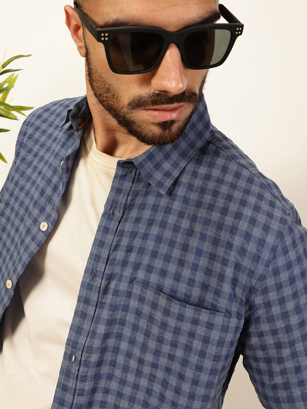 Thomas Scott Men Premium Gingham Checks Opaque Checked Casual Shirt
