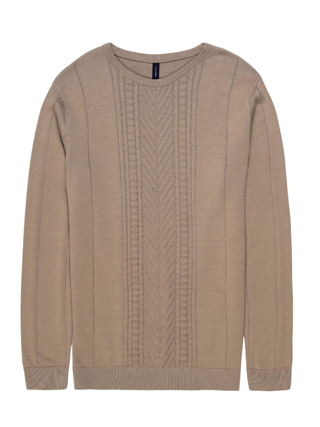 Thomas Scott Men Cable Knit Round Neck Cotton Pullover Ribbed Sweater