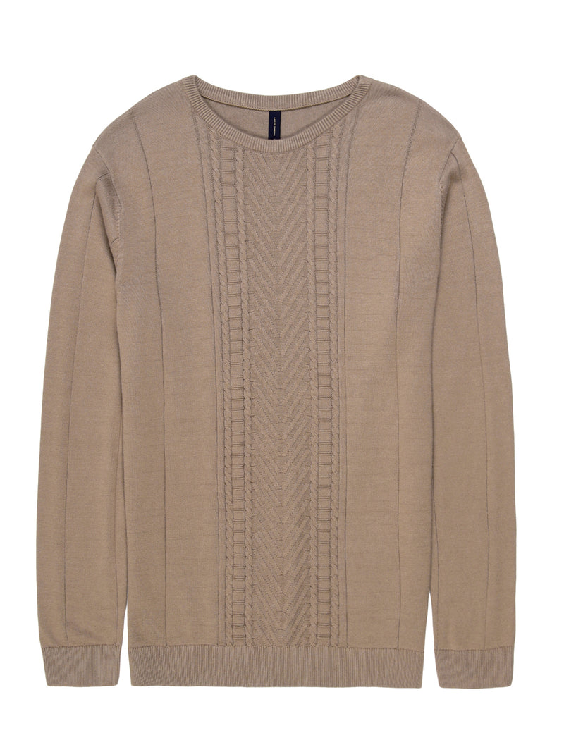 Thomas Scott Men Cable Knit Round Neck Cotton Pullover Ribbed Sweater