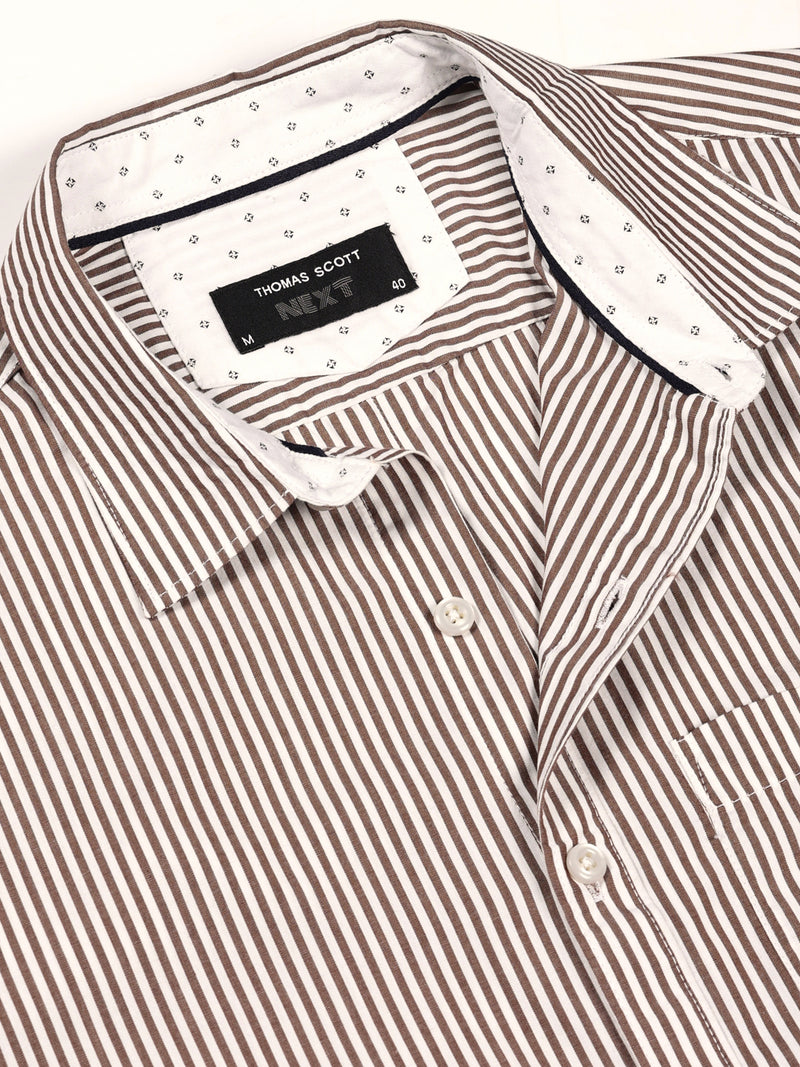 Thomas Scott Men Smart Spread Collar Vertical Striped Cotton Slim Fit Casual Shirt