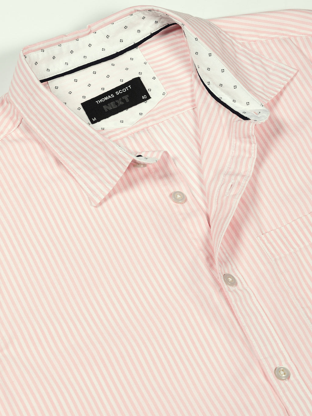 Thomas Scott Men Smart Spread Collar Vertical Striped Cotton Slim Fit Casual Shirt