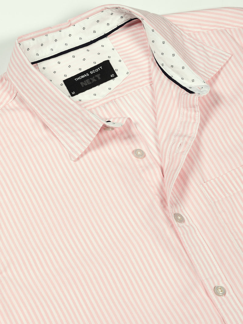Thomas Scott Men Smart Spread Collar Vertical Striped Cotton Slim Fit Casual Shirt
