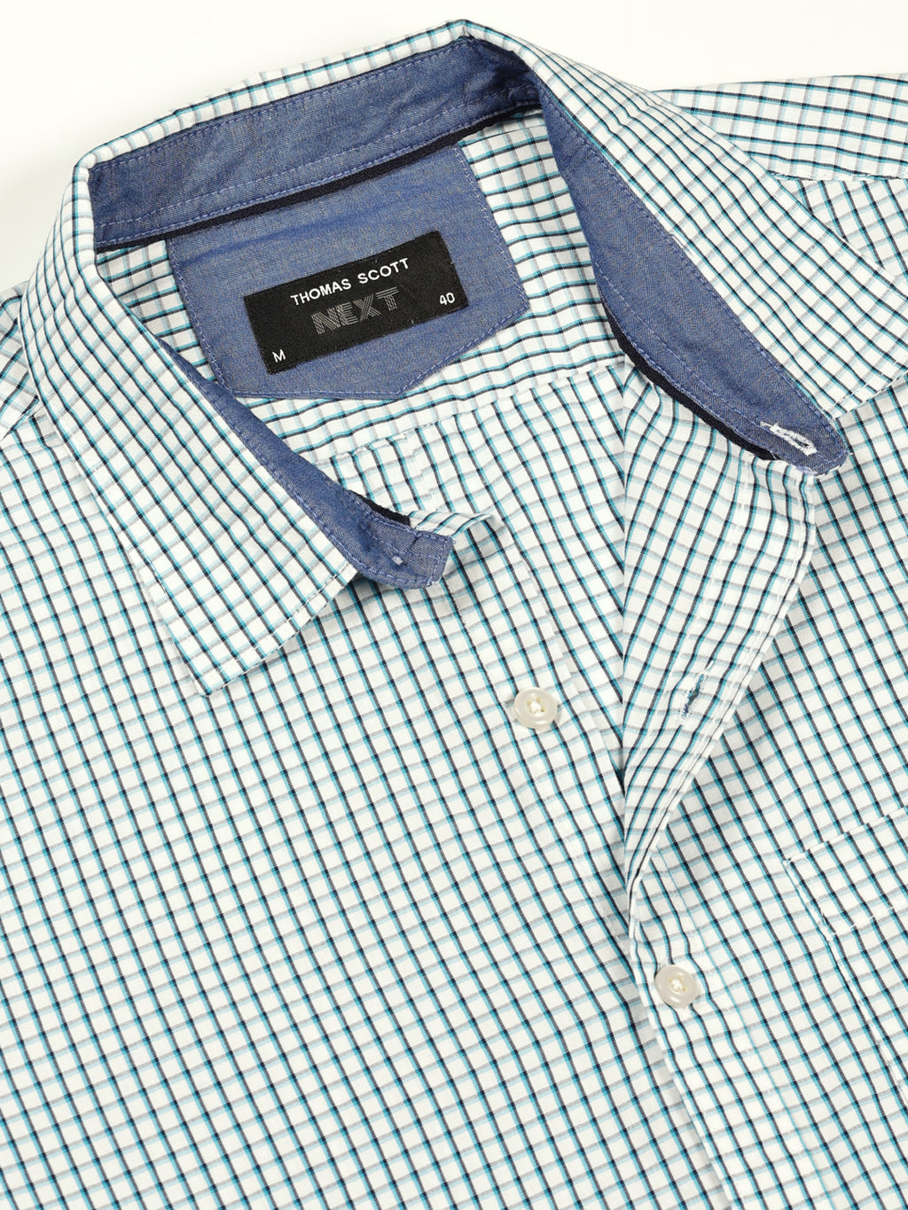 Thomas Scott Men Smart Spread Collar Micro Checked Cotton Slim Fit Casual Shirt