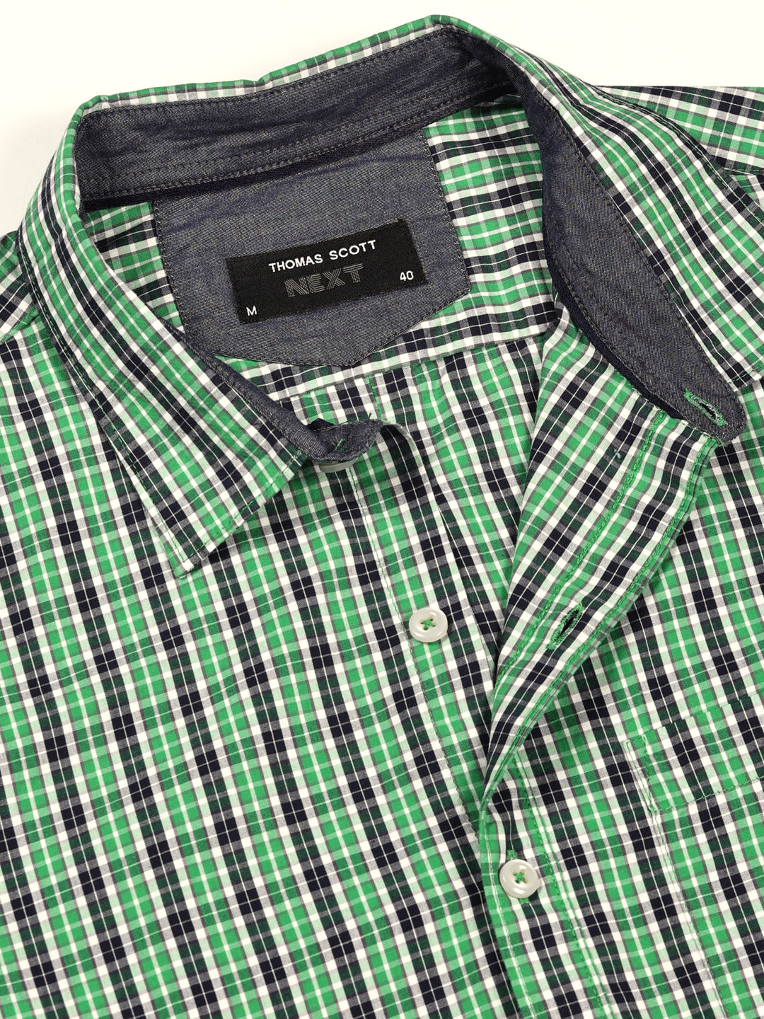 Thomas Scott Men Smart Spread Collar Micro Checked Cotton Slim Fit Casual Shirt
