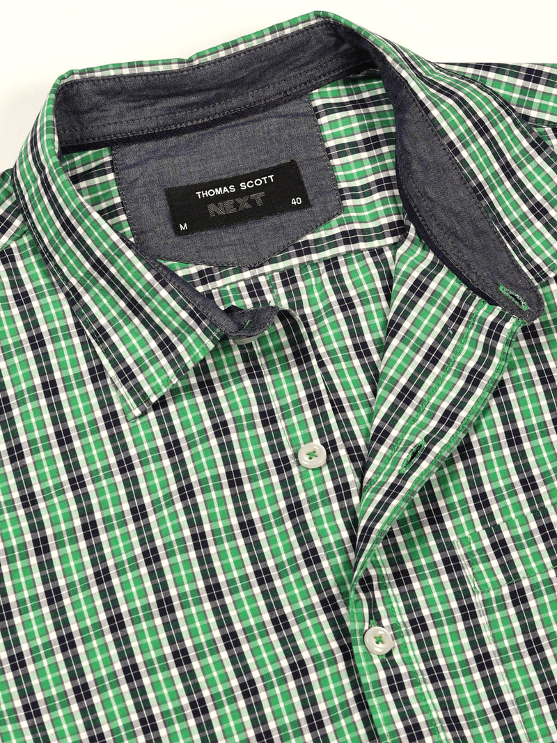 Thomas Scott Men Smart Spread Collar Micro Checked Cotton Slim Fit Casual Shirt