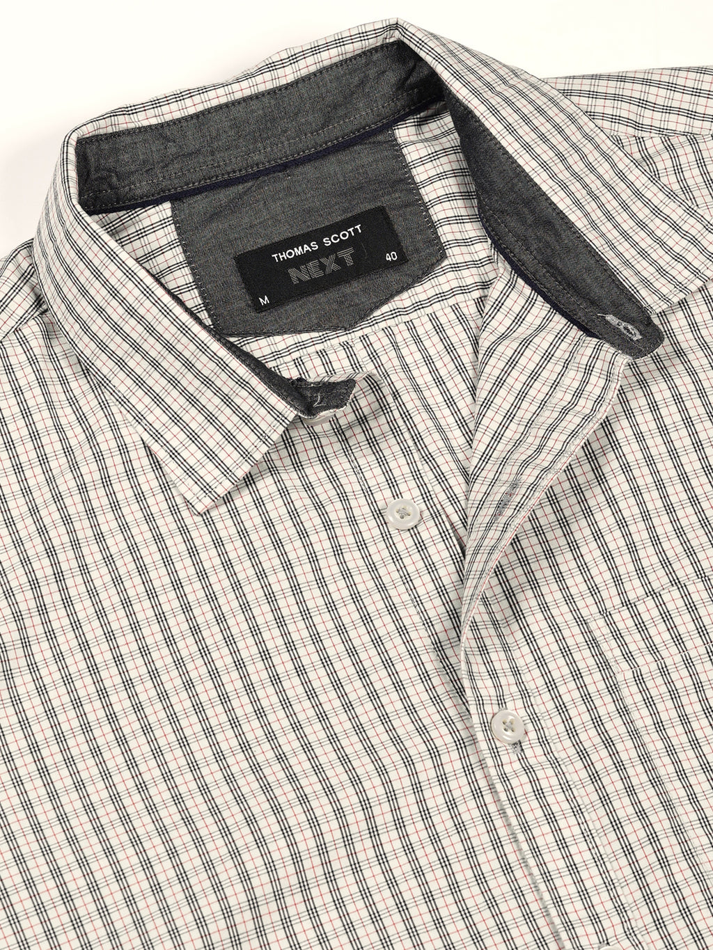 Thomas Scott Men Smart Spread Collar Micro Checked Cotton Slim Fit Casual Shirt