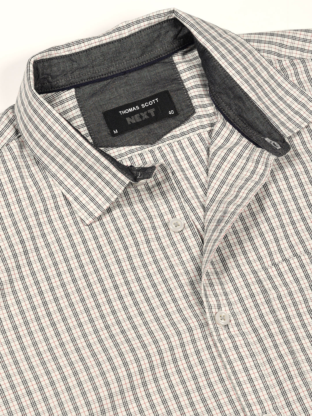 Thomas Scott Men Smart Spread Collar Micro Checked Cotton Slim Fit Casual Shirt