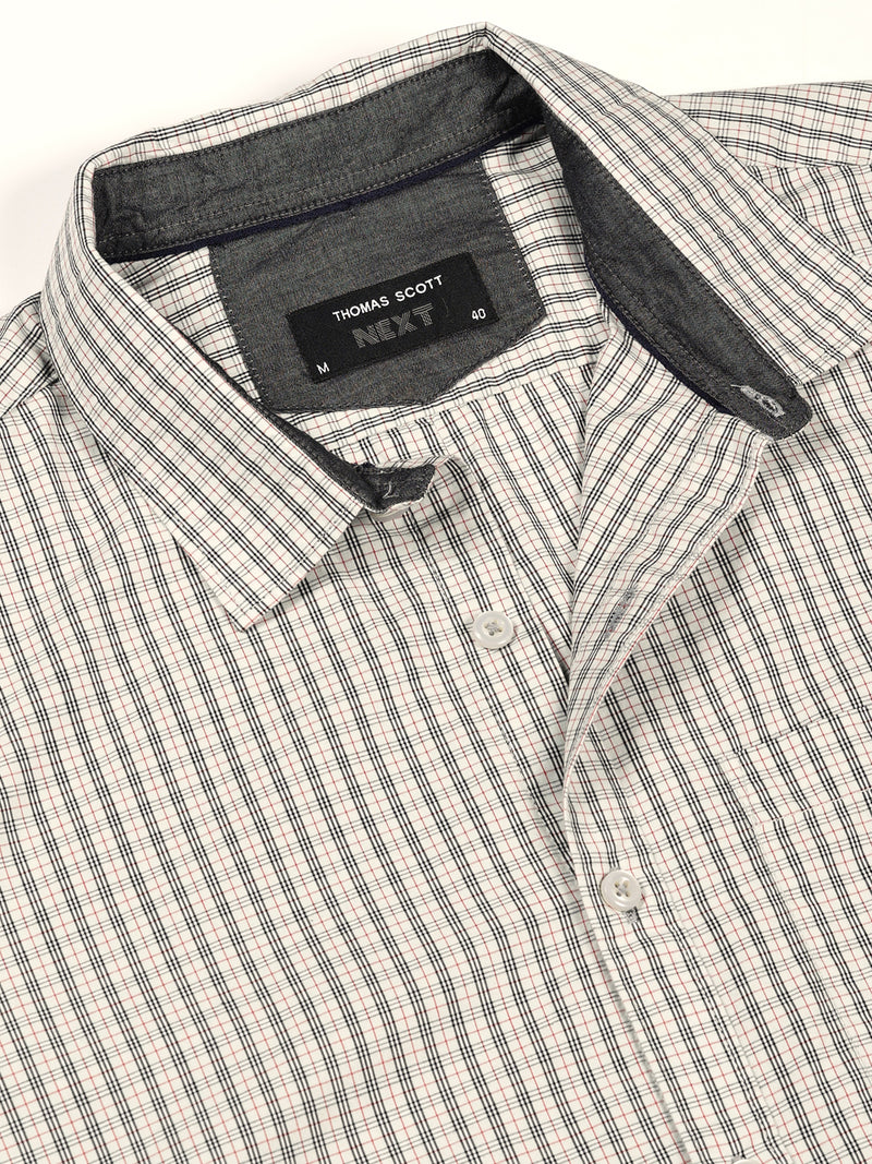Thomas Scott Men Smart Spread Collar Micro Checked Cotton Slim Fit Casual Shirt