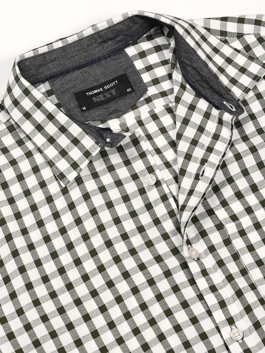 Thomas Scott Men Smart Spread Collar Micro Checked Cotton Slim Fit Casual Shirt