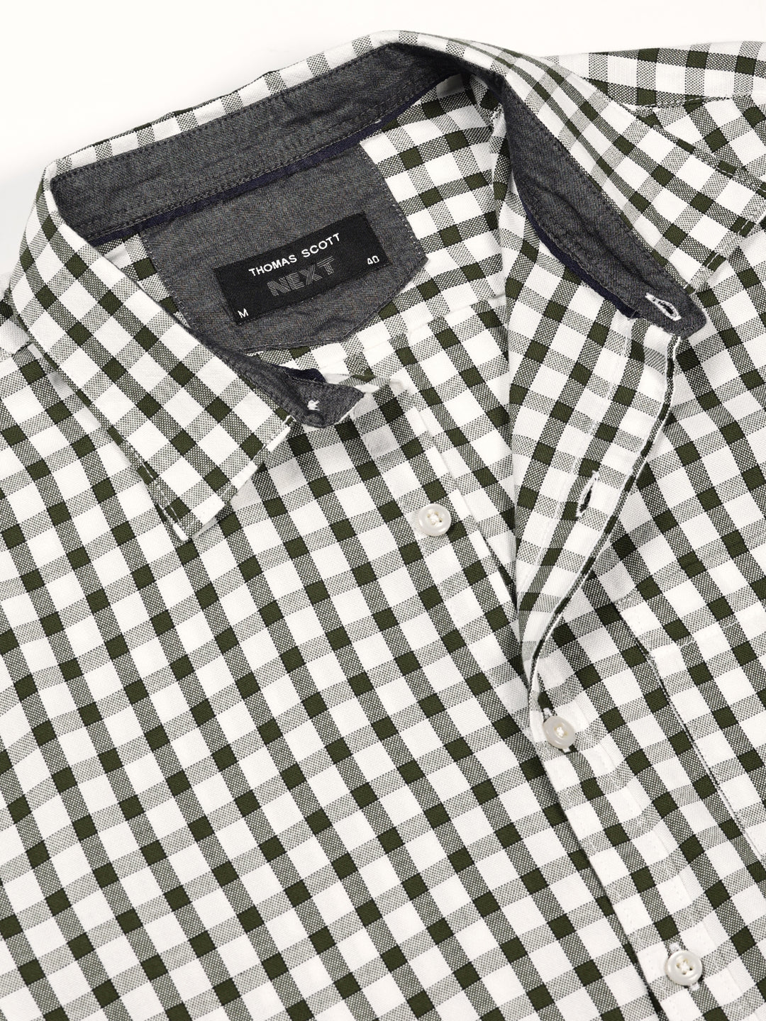 Thomas Scott Men Smart Spread Collar Micro Checked Cotton Slim Fit Casual Shirt