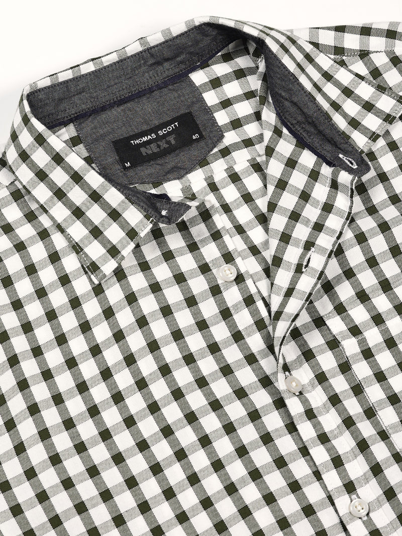 Thomas Scott Men Smart Spread Collar Micro Checked Cotton Slim Fit Casual Shirt