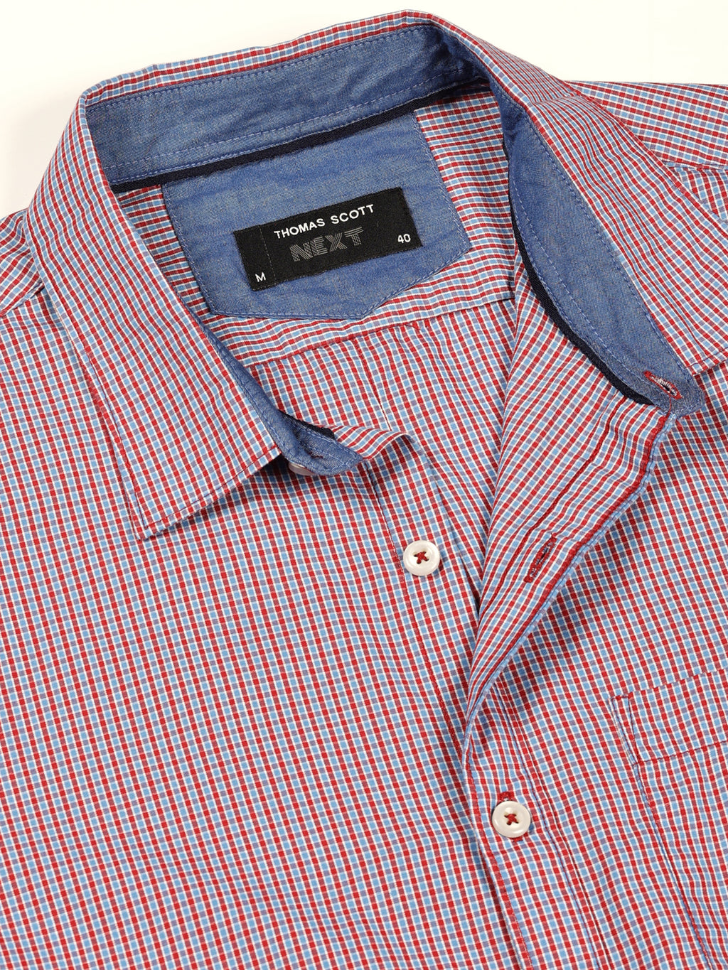 Thomas Scott Men Smart Spread Collar Micro Checked Cotton Slim Fit Casual Shirt