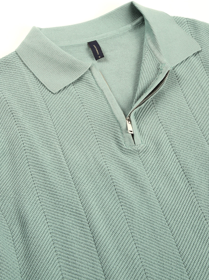 Thomas Scott Men Bio Finish Self Design Polo Collar Cotton T-shirt
