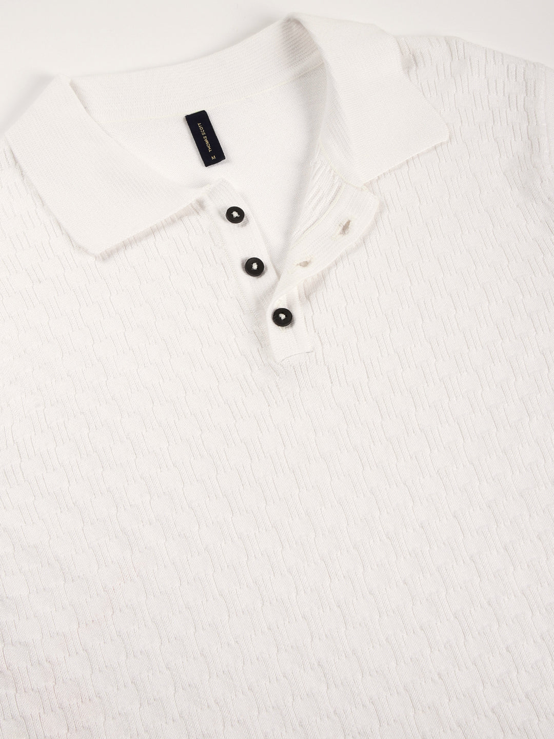 Thomas Scott Men Bio Finish Self Design Polo Collar Cotton T-shirt