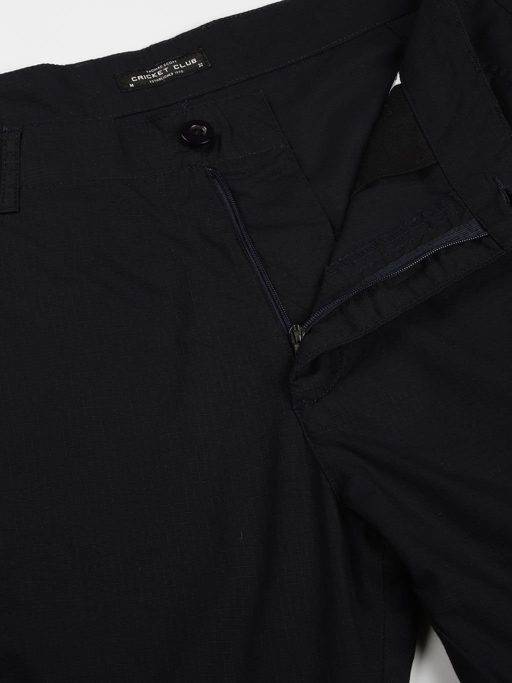 Navy Mid-Rise Regular Fit Solid Woven Cargo Shorts
