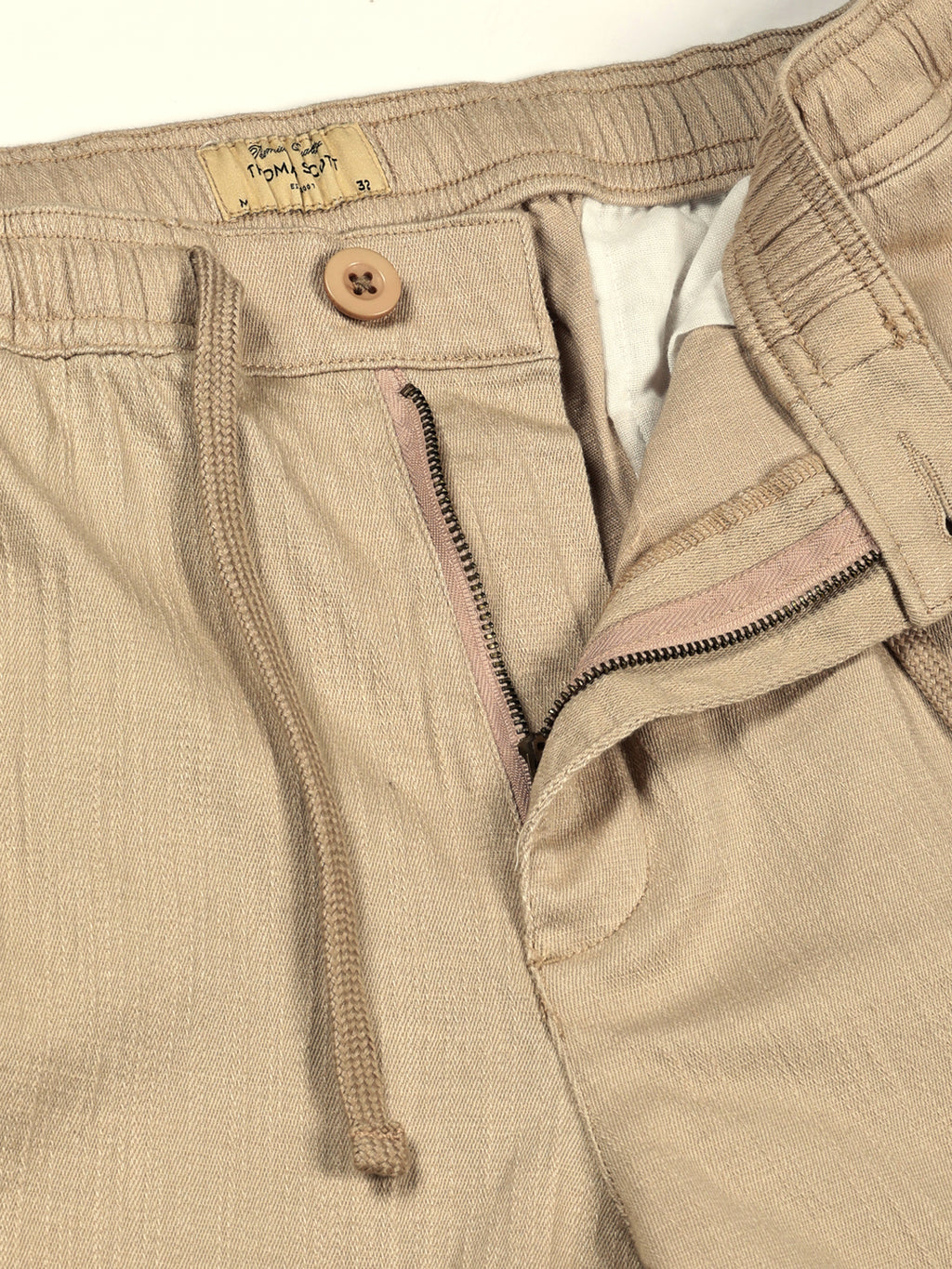Thomas Scott Men Dark Beige Mid-Rise Straight Fit Cotton Linen Woven Cargos Trouser