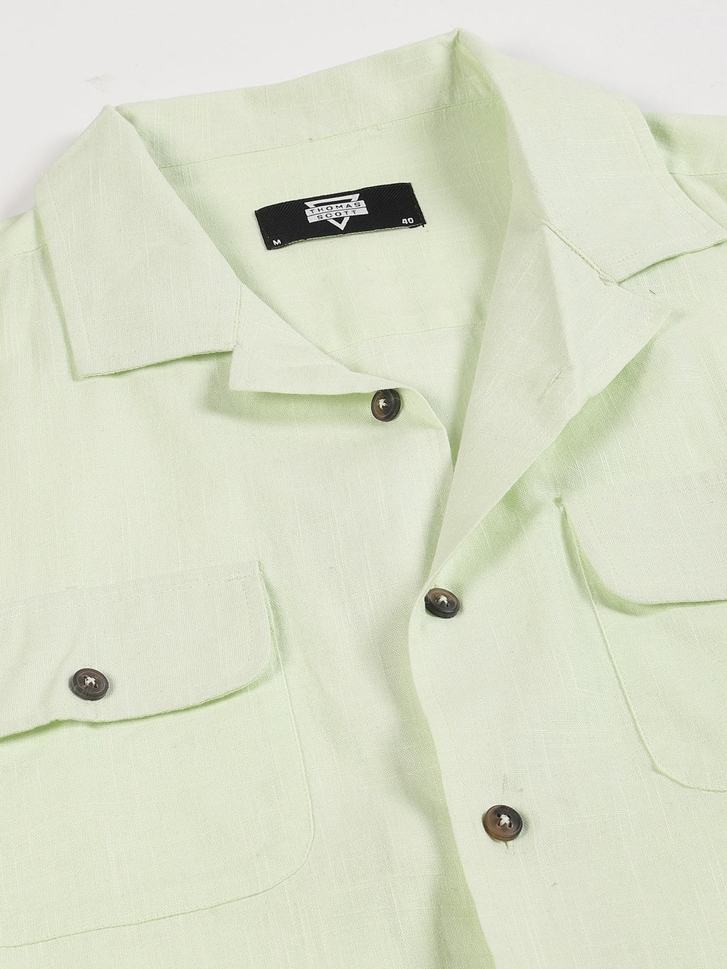 Thomas Scott Men Classic Cuban Collar Cotton Linen Casual Shacket