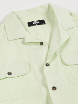 Thomas Scott Men Classic Cuban Collar Cotton Linen Casual Shacket