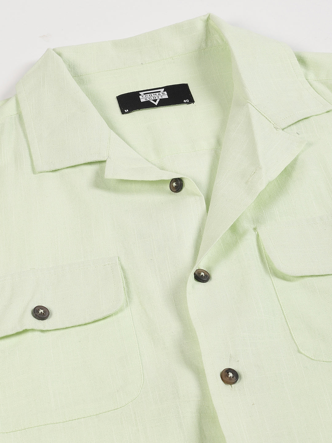 Thomas Scott Men Classic Cuban Collar Cotton Linen Casual Shacket