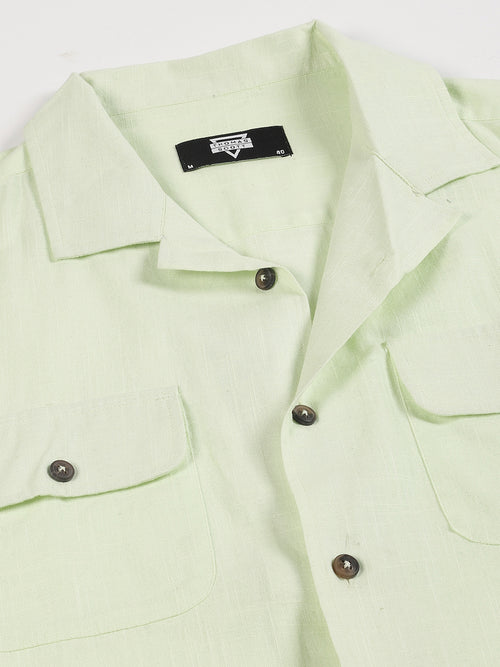 Thomas Scott Men Classic Cuban Collar Cotton Linen Casual Shacket