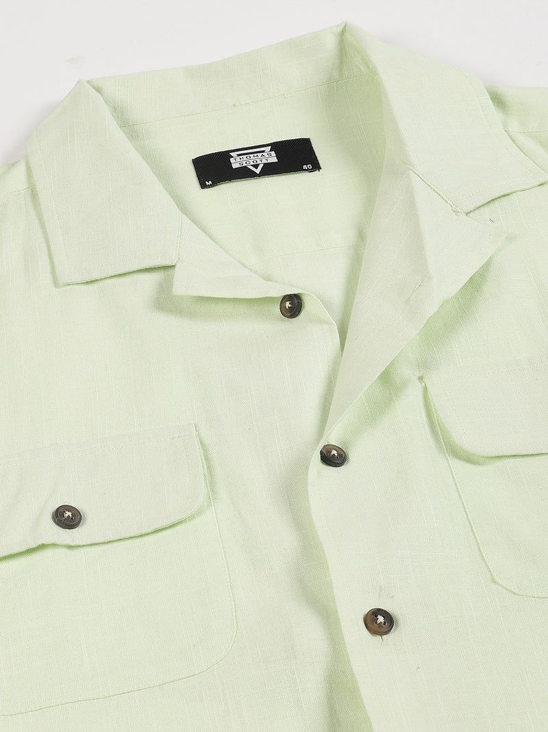 Thomas Scott Men Classic Cuban Collar Cotton Linen Casual Shacket