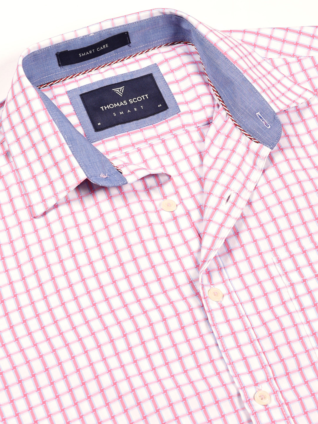 Thomas Scott Men Smart Gingham Checks Opaque Checked Formal Shirt
