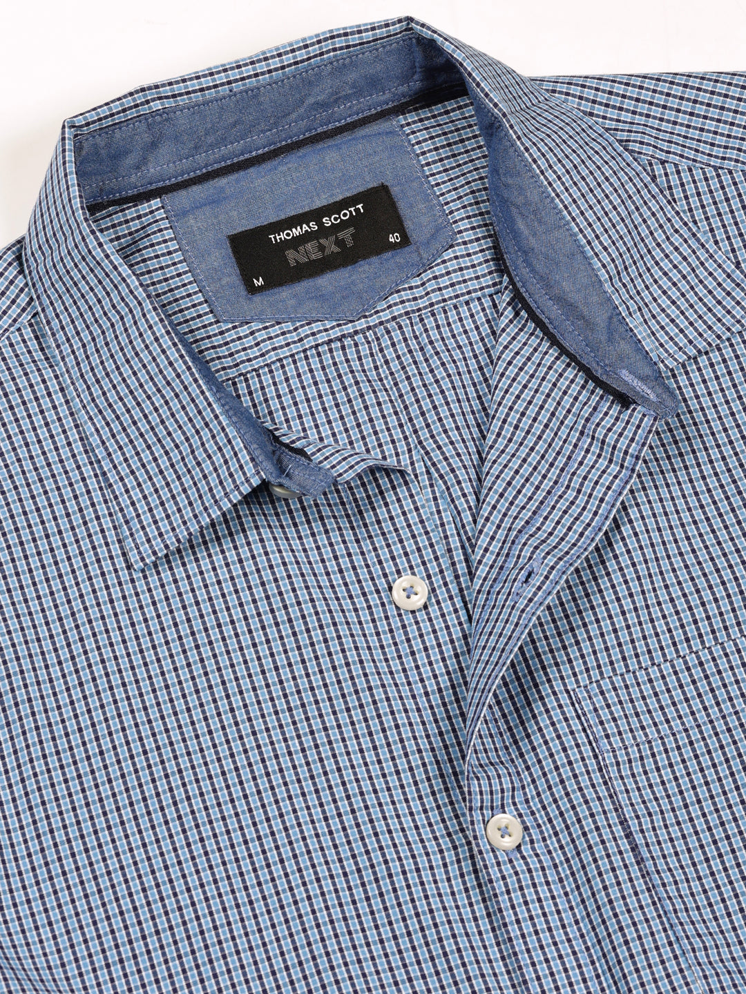 Thomas Scott Men Smart Spread Collar Micro Checked Cotton Slim Fit Casual Shirt