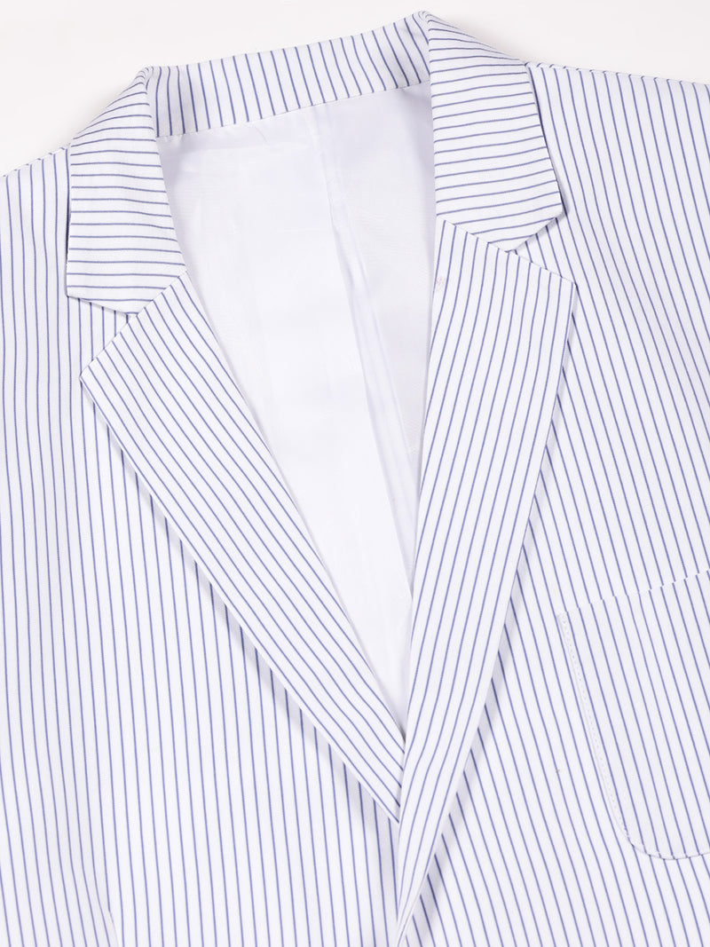 Thomas Scott Men White2 Slim Fit Striped Notched Lapel Collar Single-Breasted Blazer