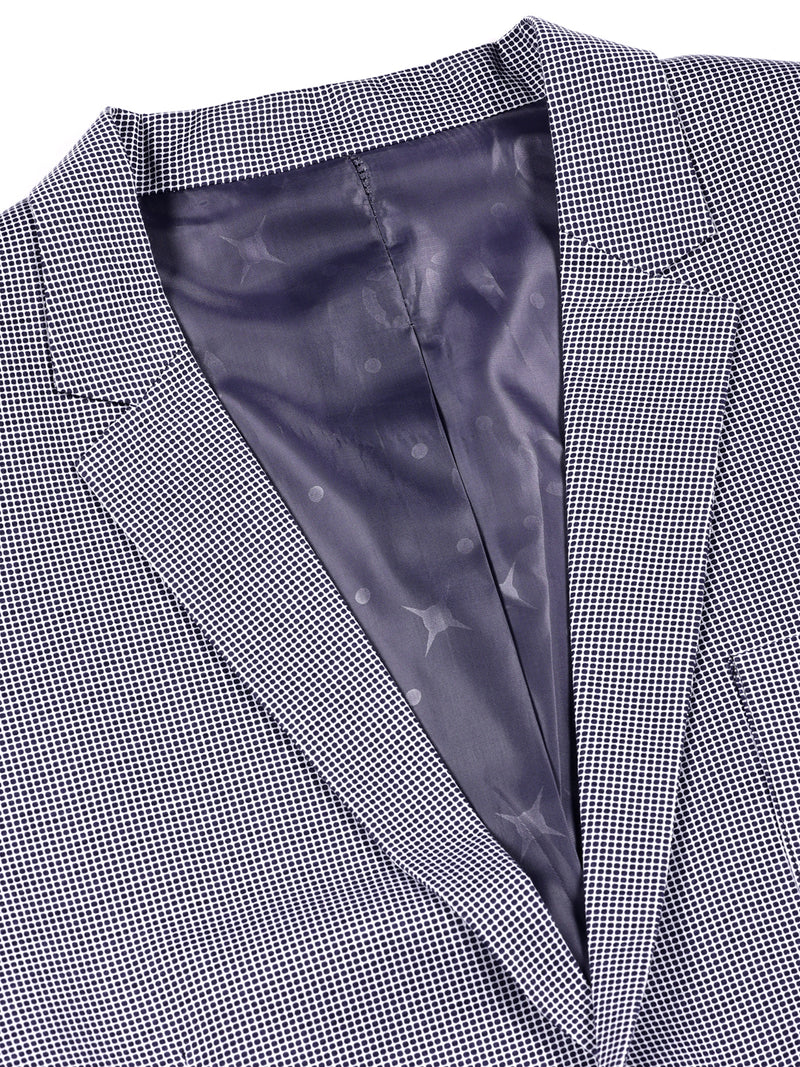Thomas Scott Men Navy Self-Design Notched Lapel Collar Slim-Fit Casual Blazer
