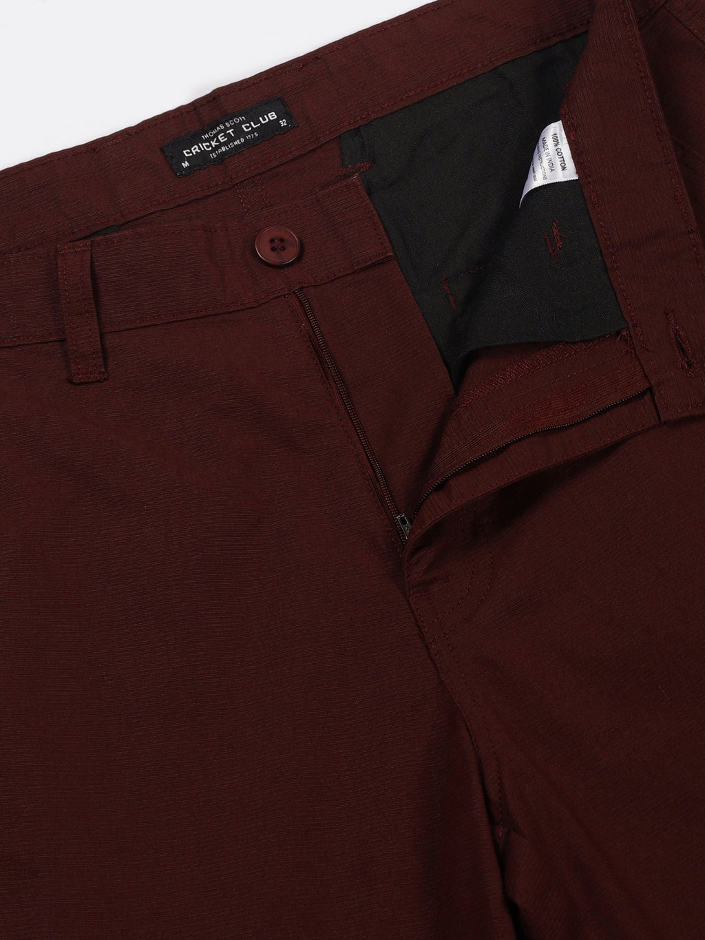 Thomas Scott Men Wine Smart Fit Mid-Rise Cargos Trousers