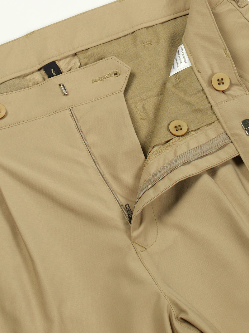Thomas Scott Men Beige Mid-Rise Smart Pleated Trousers