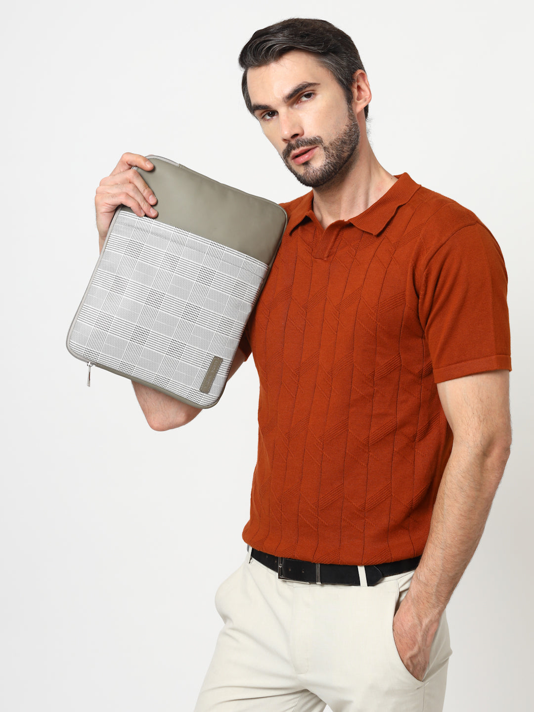 Thomas Scott Men Checked PU Laptop Sleeve Bag