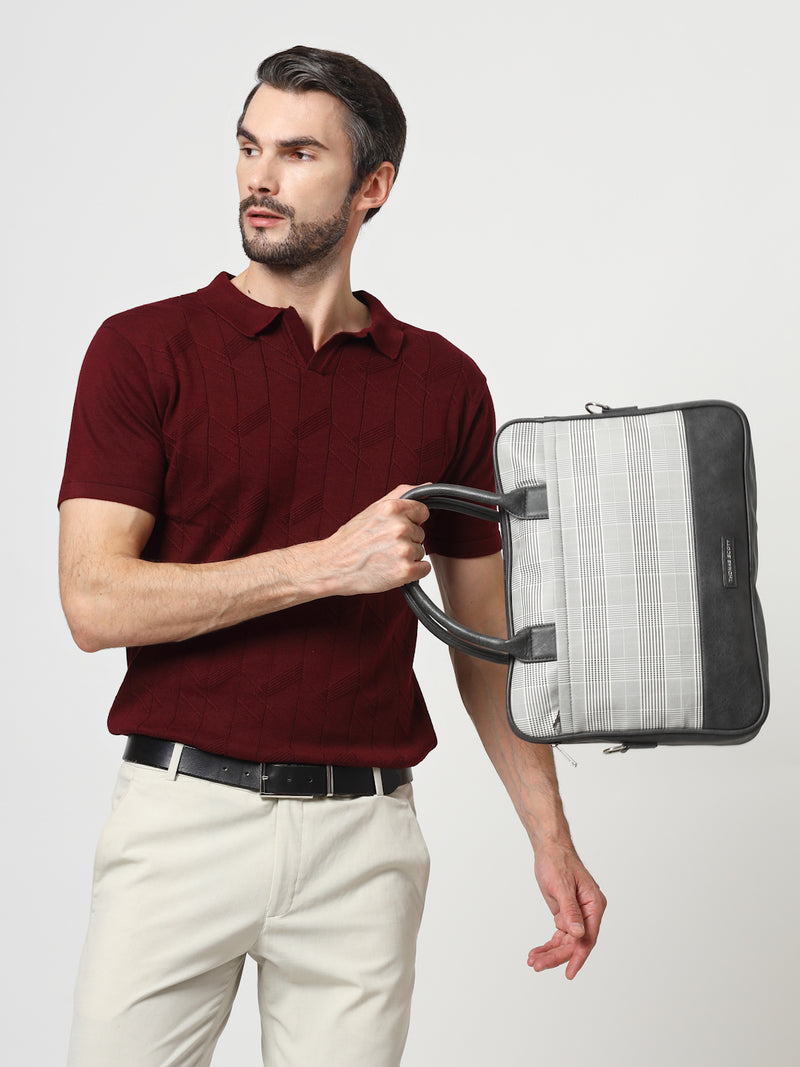 Thomas Scott Men Checked PU Laptop Bag