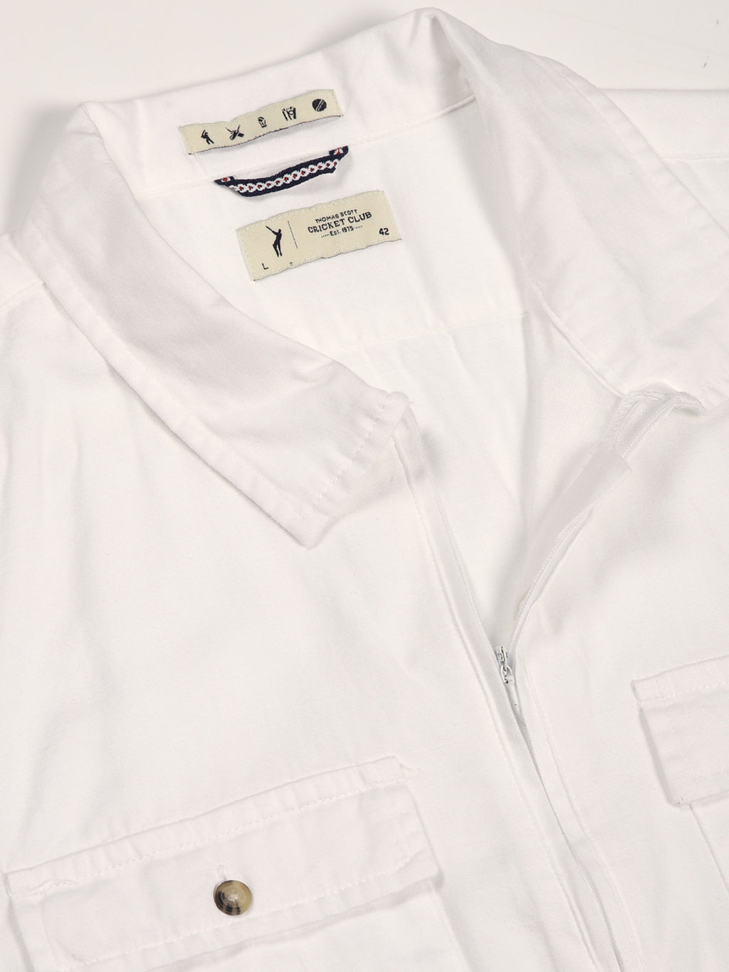 Thomas Scott Men White Classic Spread Collar Solid Cotton Casual Shirt