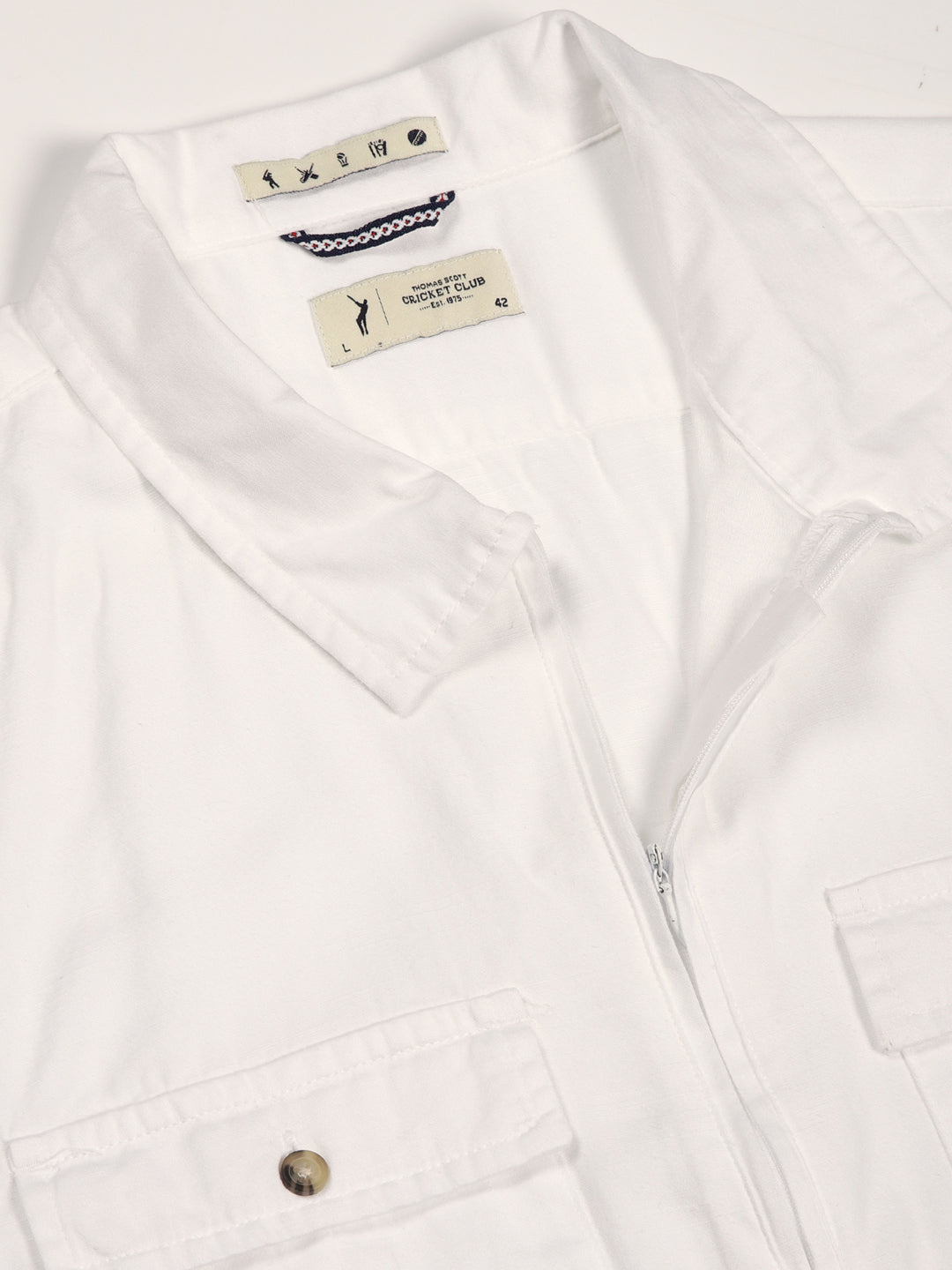Thomas Scott Men White Classic Spread Collar Solid Cotton Casual Shirt