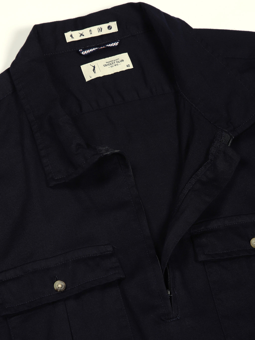 Thomas Scott Men Navy Classic Spread Collar Solid Cotton Casual Shirt