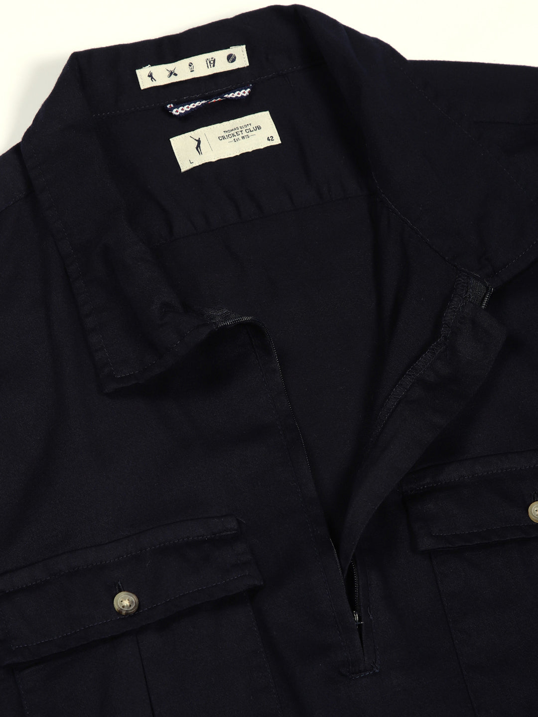 Thomas Scott Men Navy Classic Spread Collar Solid Cotton Casual Shirt