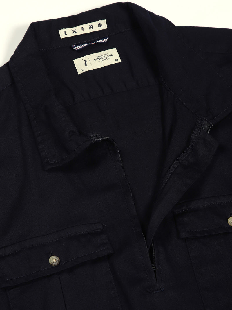 Thomas Scott Men Navy Classic Spread Collar Solid Cotton Casual Shirt