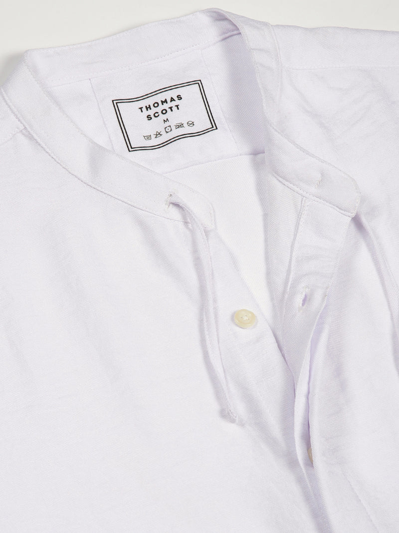 Thomas Scott Men White Classic Mandarin Collar Solid Slim Fit Casual Shirt