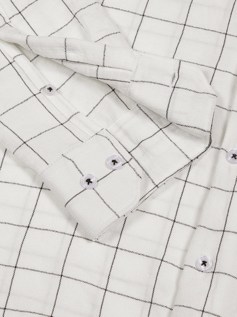 Thomas Scott Men White Smart Spread Collar Windowpane Checked Slim Fit Casual Shirt