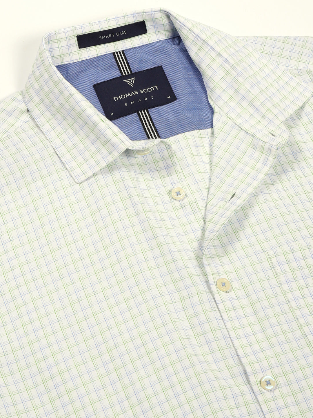 Thomas Scott Men Green Smart Micro Checks Opaque Formal Shirt