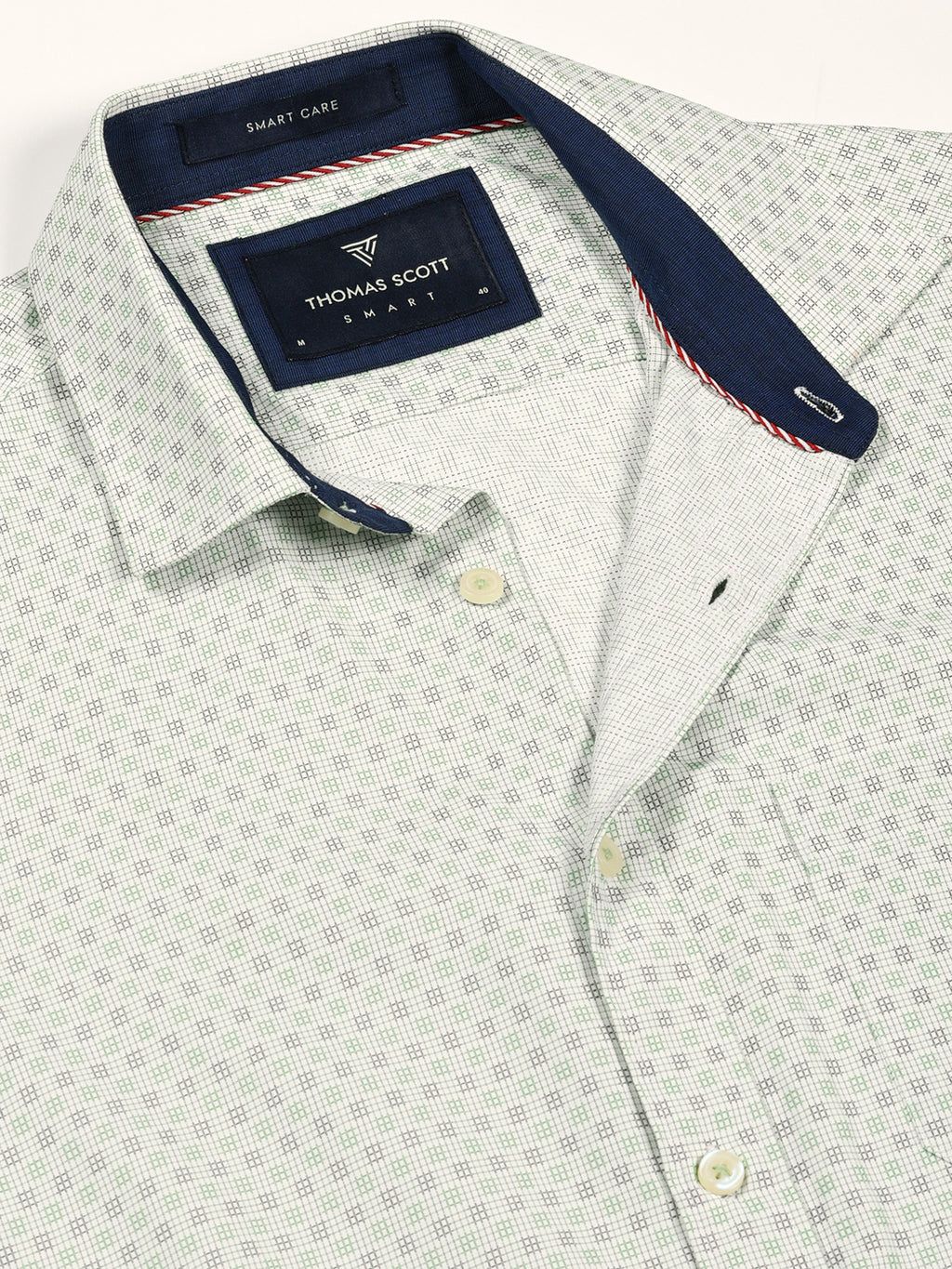 Thomas Scott Men Green Smart Micro Checked Spread Collar Formal Shirt