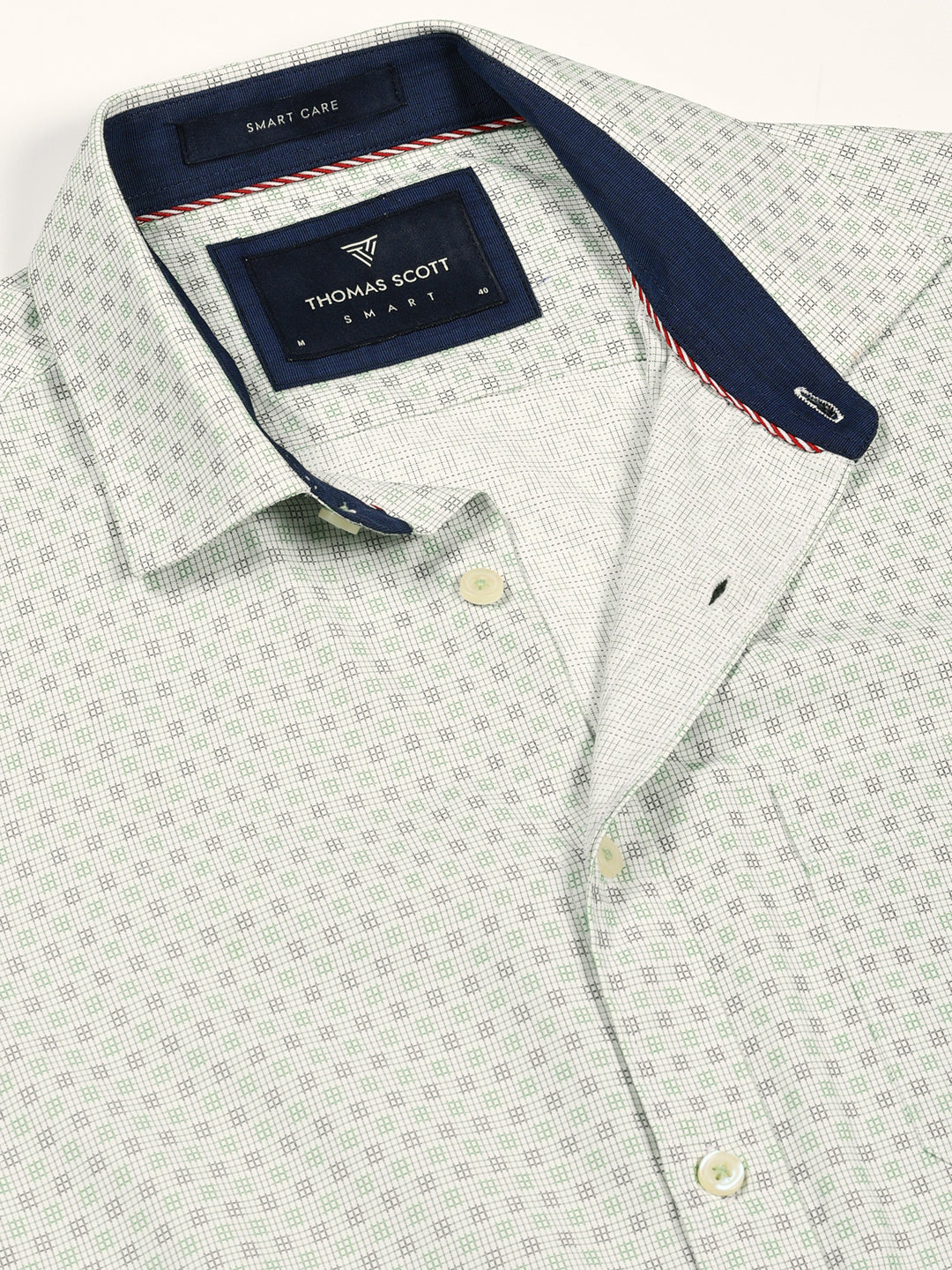 Thomas Scott Men Green Smart Micro Checked Spread Collar Formal Shirt