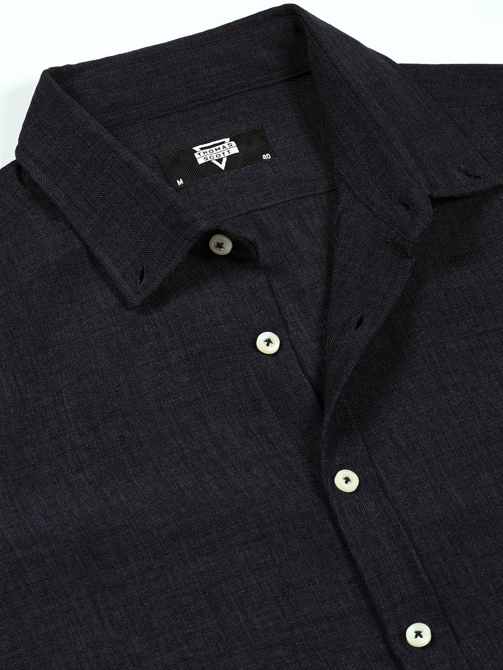 Thomas Scott Men Navy Slim Fit Long Sleeves Button-Down Collar Polyester Casual Shirt