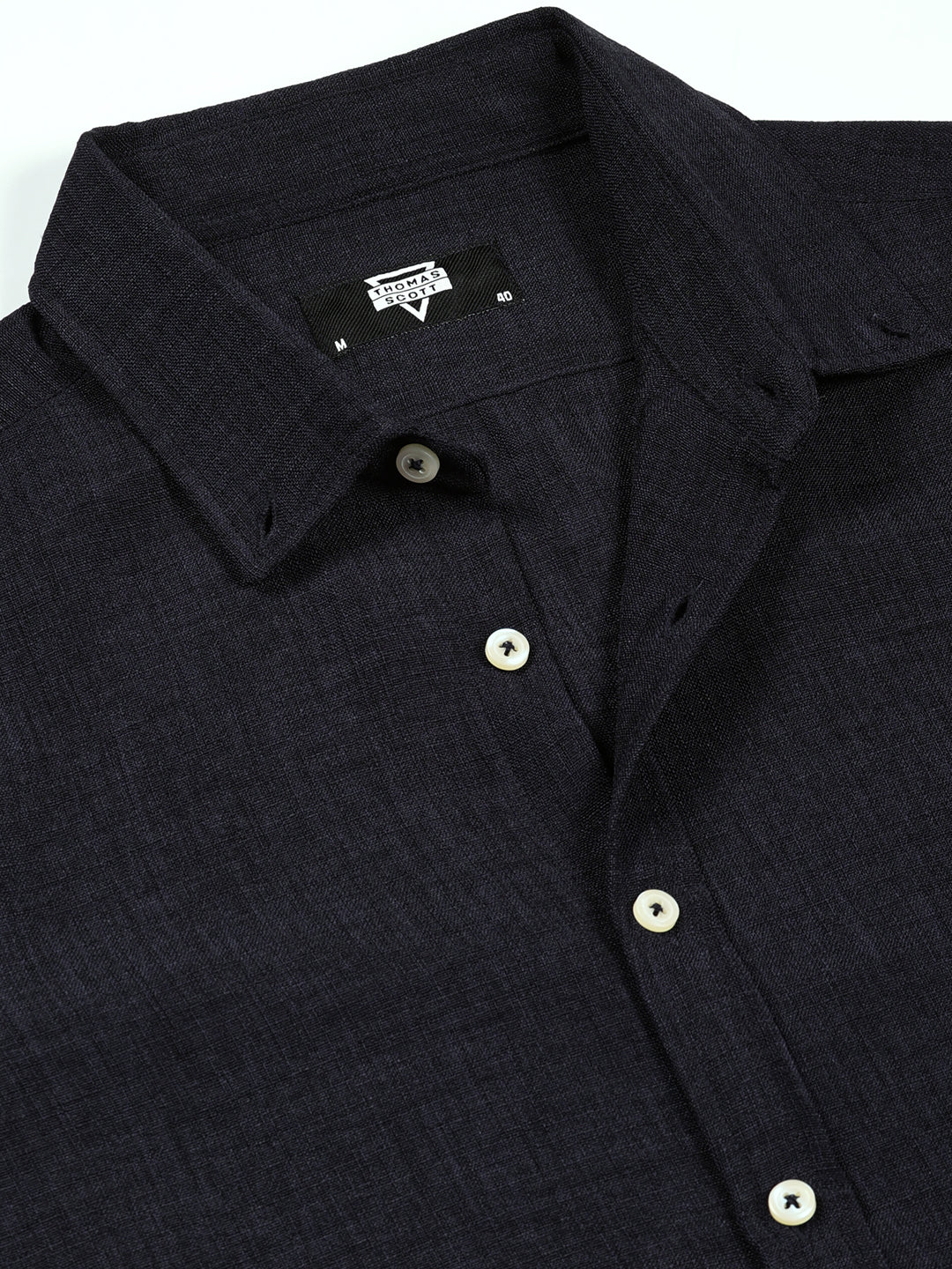 Thomas Scott Men Navy Slim Fit Long Sleeves Button-Down Collar Polyester Casual Shirt