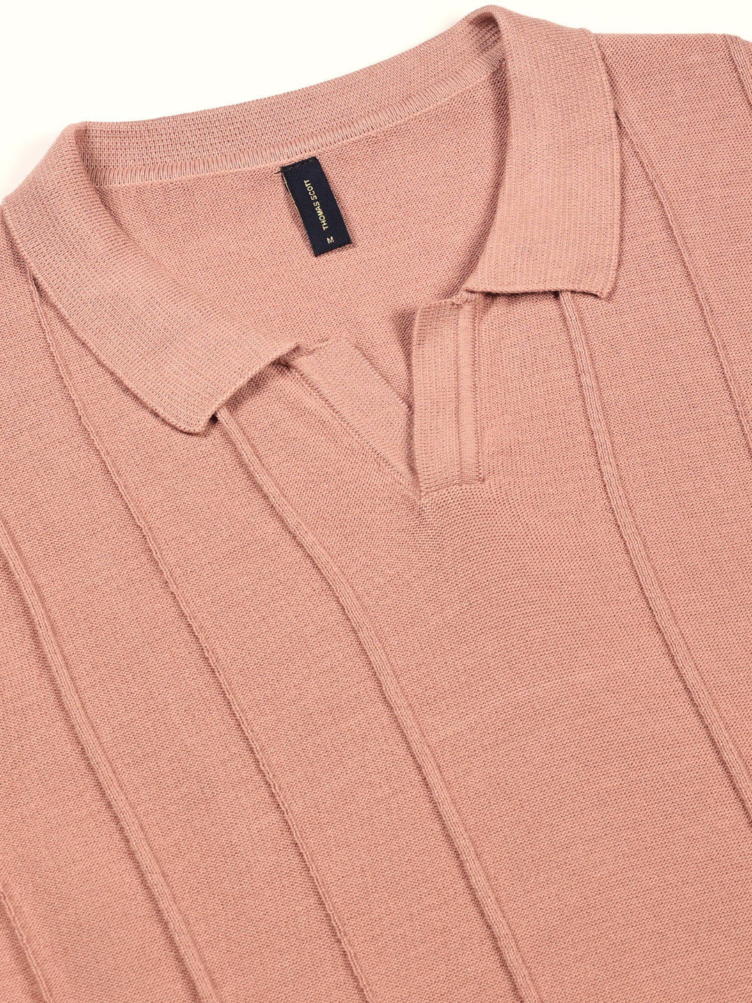 Thomas Scott Men Pink Knit Striped Polo Collar T-shirt