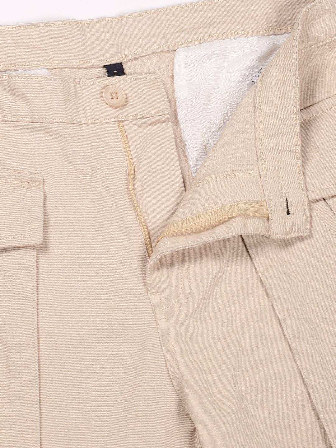 Thomas Scott Men Fawn Regular Fit Cargos Cotton Trousers
