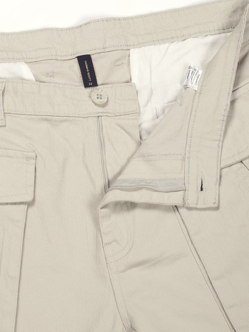 Thomas Scott Men Light Grey Regular Fit Cargos Cotton Trousers
