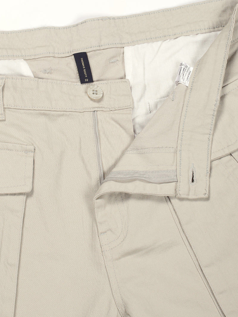 Thomas Scott Men Light Grey Regular Fit Cargos Cotton Trousers