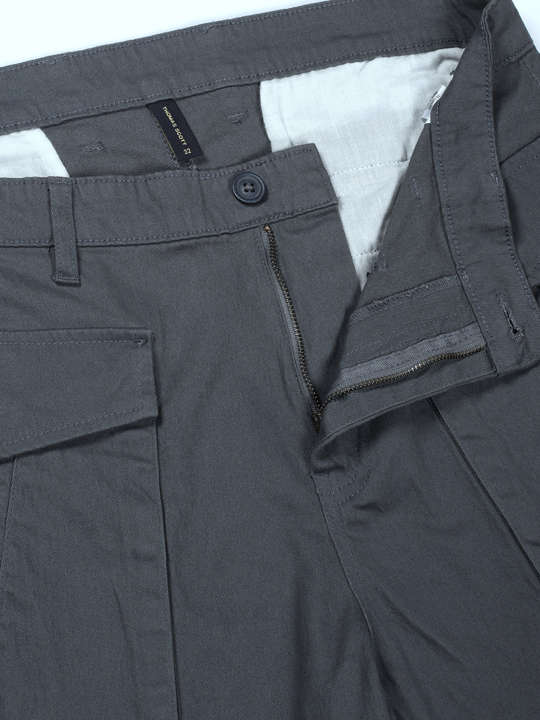 Thomas Scott Men Mid Blue Regular Fit Cargos Cotton Trousers